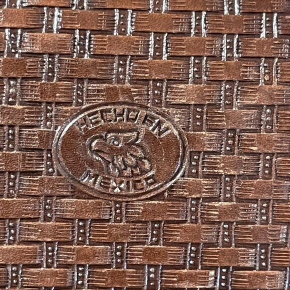 Vintage 70's Aztec Mont-Abur Tooled Leather Cow Hide Brown Handbag from Mexico - Picture 6 of 16